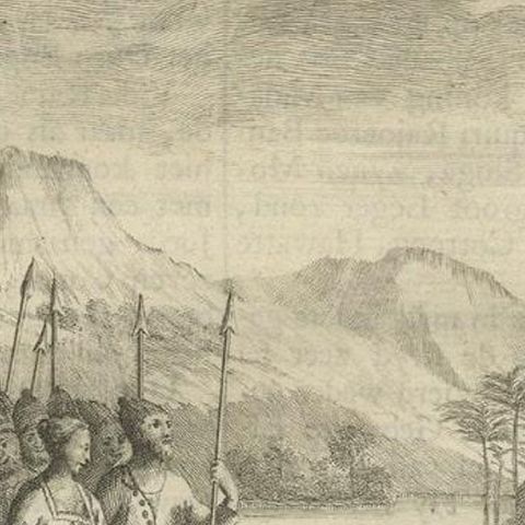 Antique Print of Figures and an Elephant on Ceylon, 1726, close-up 3