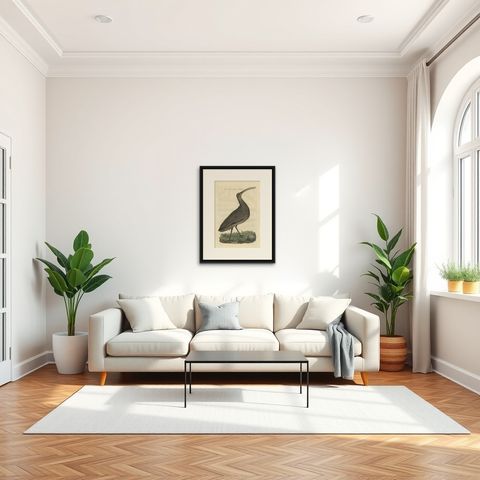 Antique Bird Print of the Eurasian Curlew by Sepp & Nozeman, 1789, shown framed in a room