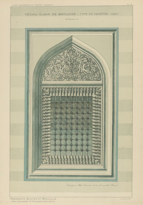 Green Mosque Window, Bursa Turkey, Ottoman Islamic Architecture Print, 1924, close-up 1