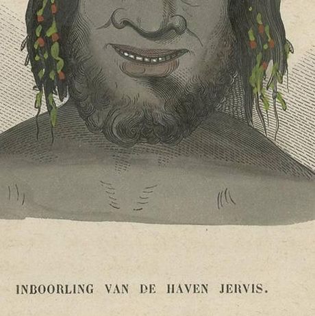 Antique Print of Natives from Jervis and Kangaroo Island by H. Berghaus, 1855, close-up 1