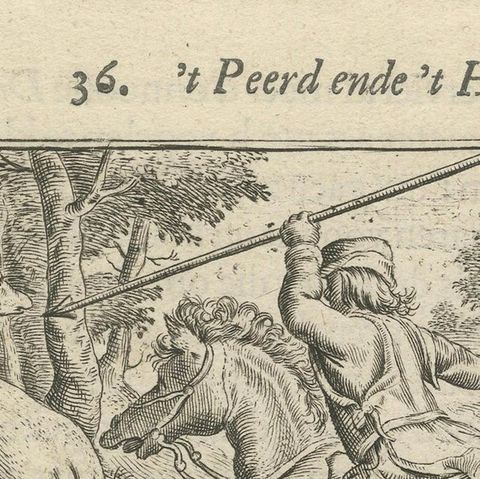 1617 Horse and Deer Engraving by Vondel, Warande der Dieren, close-up 5