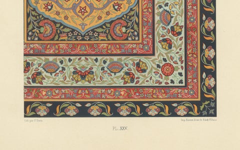 Persian Carpet Border Print, Antique Lithograph of Floral Rug Ornament, c.1869, close-up 3