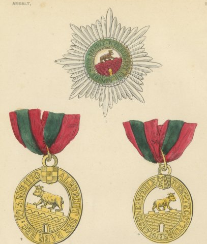 Orders of Anhalt, Albert the Bear Insignia, Plate I, Wood Engraving, 1844, close-up 1