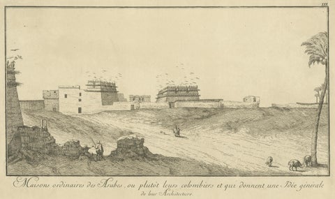Arab Houses and Pigeon Towers in Egypt, Norden Architectural Engraving, c.1755, close-up 2