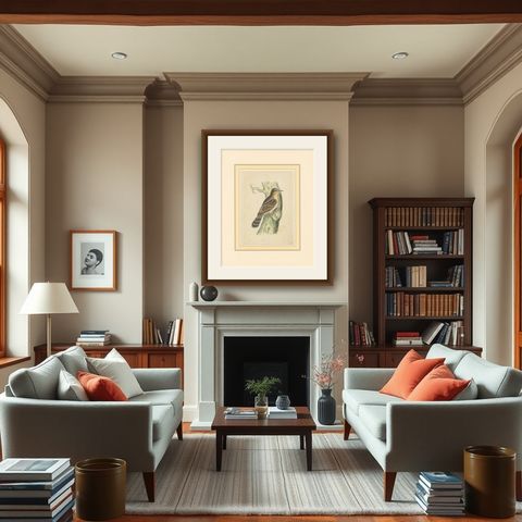 Antique Bird Print of a Wryneck, circa 1880, shown framed in a room