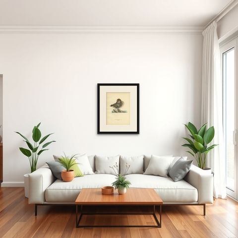 Antique Bird Print of the Eurasian Teal by Von Wright '1929', shown framed in a room