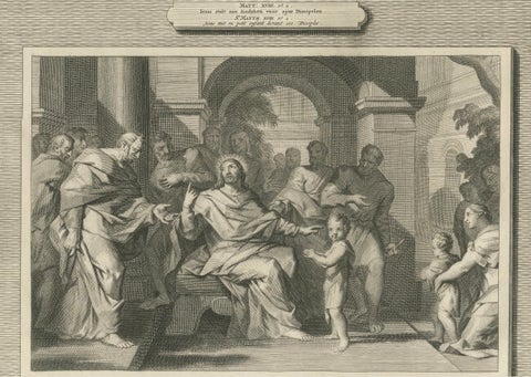 Religious Engravings, Peter’s Coin in Fish & Christ Foretells Passion, ca.1700, close-up 3