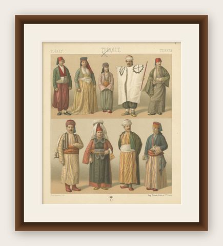 Turkey - Turque - Turkey Antique Chromolithograph Print, Circa 1880, shown framed