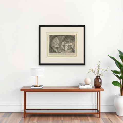 Antique Print of a Lynx by J.S. Müller, 1794, shown framed on a wall