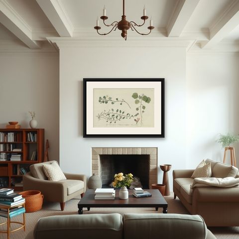 Antique Botany Print of Malvella Leprosa and other Flowering Plants, shown framed in a room