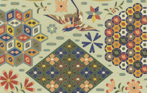 Japanese Ornament Print, Antique Lithograph of Geometric & Floral Patterns 1869, close-up 4