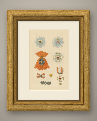 Orders of Prussia, Black Eagle and Red Eagle Insignia, Plate LX, 1844, shown framed