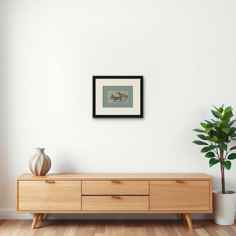 Dachshund Dog Illustration, Antique 1915 Print from Dogs of All Nations, shown framed on a wall