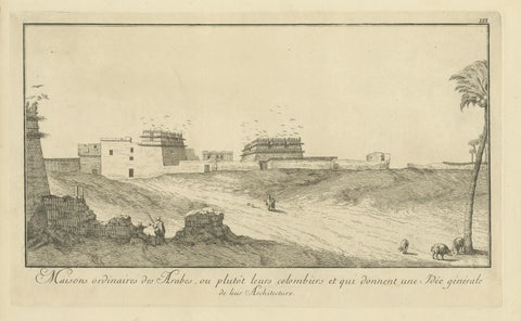 Arab Houses and Pigeon Towers in Egypt, Norden Architectural Engraving, c.1755, close-up 1