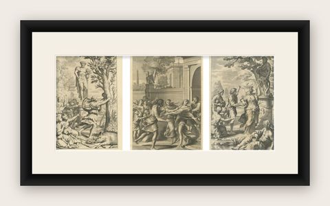 Set of 3 Antique Prints of Mythological Scenes on Lemon Varieties by Ferrari, shown framed