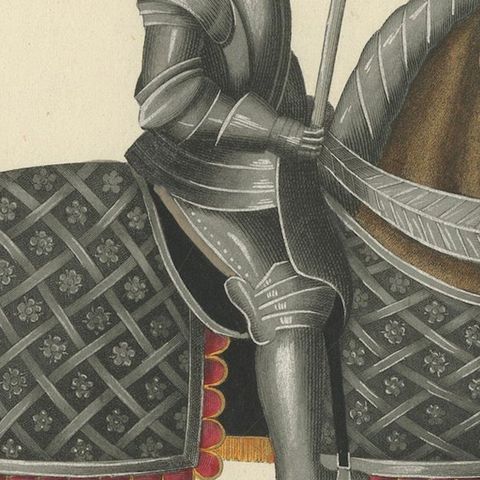 Hand-Coloured Lithograph of Armoured Knight and Horse in Tournament Dress, 1842, close-up 6
