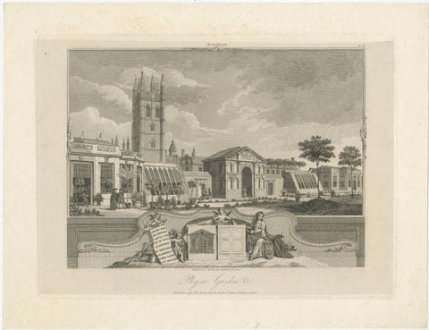 Antique Oxford Botanic Garden Engraving, Oxford Almanack, Benjamin Green, 1820