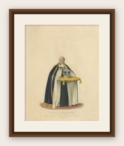 Dean of Westminster Bringing the Crown, Coronation of George IV, 1824 Engraving, shown framed