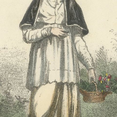 Blossoms of Faith: Handcolored Print of a Lateran Canoness, Plate 80, 1862, close-up 2