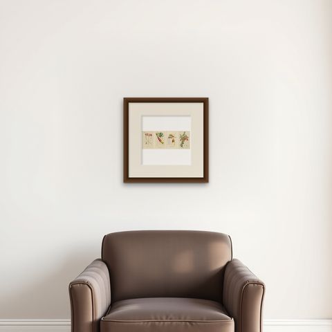 Floral Collection: Coral Drops, Prairie Gentian, Monkey Orchid, Bellflower, 1875, shown framed on a wall