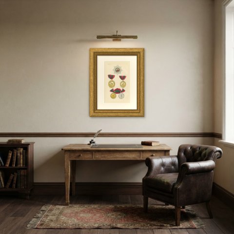 Orders of Anhalt, Albert the Bear Insignia, Plate I, Wood Engraving, 1844, shown framed in a room
