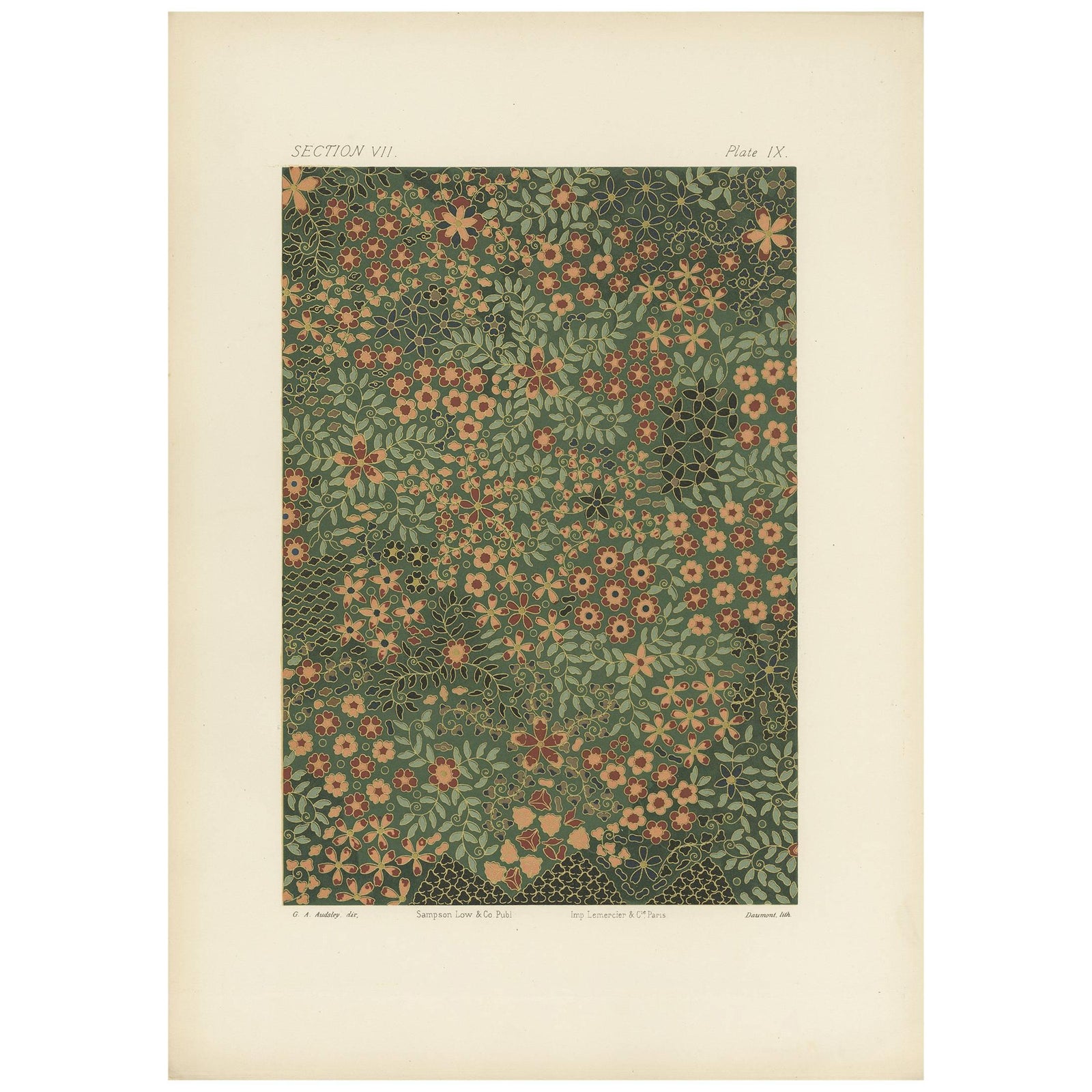 Antique Chromolithograph of Japanese Cloisonné Enamel, Floral Jar Surface, 1882