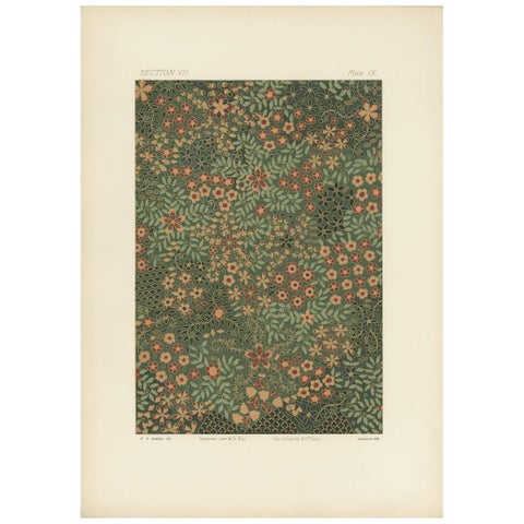 Antique Chromolithograph of Japanese Cloisonné Enamel, Floral Jar Surface, 1882