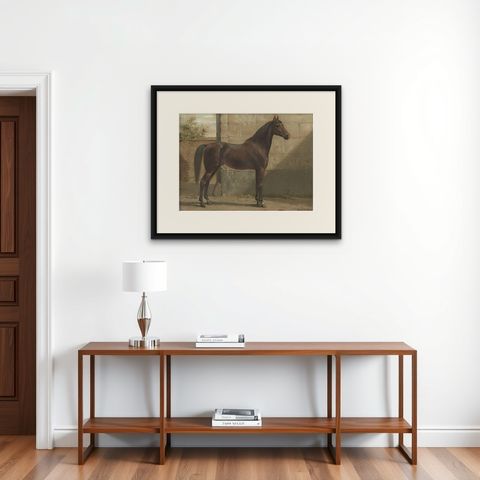 Antique Print of the East Prussian Horse by O. Eerelman, 1898, shown framed on a wall