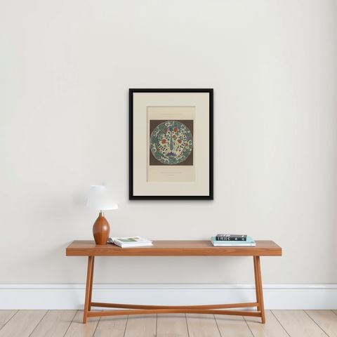 Persian Iznik-Style Faience Plate, Floral Design, Julius Lessing, Berlin 1890, shown framed on a wall