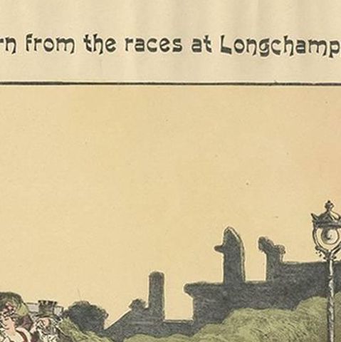 Antique Print of Horse Races, circa 1900, close-up 1