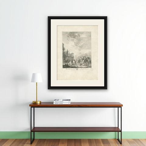 Antique Print of a Horse Fair Made after Wouwerman, 'circa 1780', shown framed on a wall