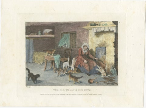 The Old Woman and Her Cats, 1809 Hand-Colored Etching by Edward Orme, view 2
