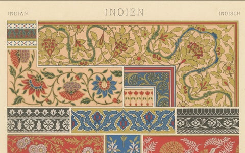 Indian Floral Motifs, Antique Print of Decorative Patterns from India, c.1869, close-up 2