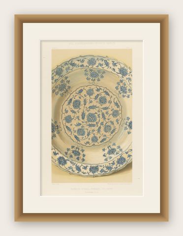 Persian Faience Dish with Blue Floral Ornamentation, J.Lessing, Berlin 1890, shown framed