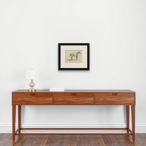 Antique Arabian Horse Lithograph Sultan Mahmoud, Stuttgart 1846, shown framed on a wall