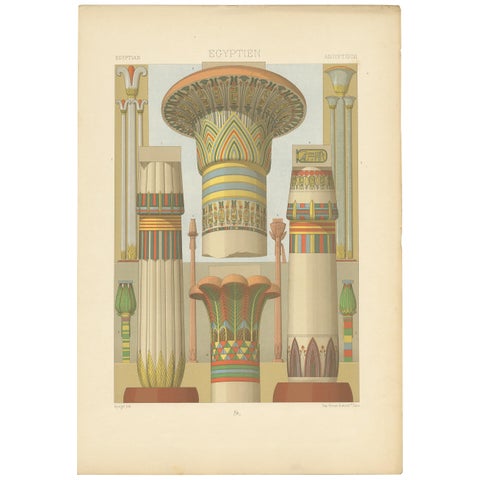 Pl. 2 Print of Egyptian Columns with Plant Motifs by Racinet 'circa 1890'
