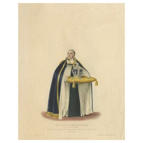 Dean of Westminster Bringing the Crown, Coronation of George IV, 1824 Engraving