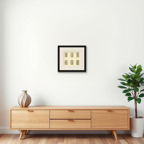 Set of 6 Antique Butterfly Prints Also Showing Caterpillars and Pupae, 1810, shown framed on a wall