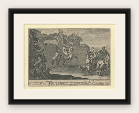 Antique Horse Print of a Passade training by Ridinger, 1722, shown framed