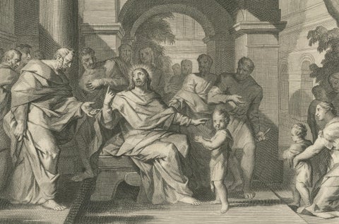 Religious Engravings, Peter’s Coin in Fish & Christ Foretells Passion, ca.1700, close-up 5