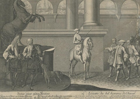 Antique Horse Print of the Correct Posture of Horsemen by Ridinger '1722', view 3