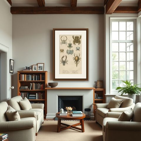 Crustacean Varieties in Drapiez's Natural Sciences Dictionary, 1845, shown framed in a room