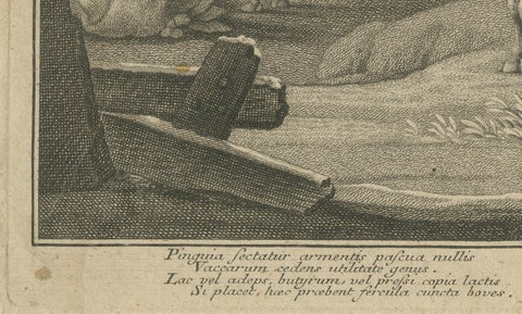 Pastoral Engraving by Johann Jakob Kleinschmidt: Shepherd, Cattle, and Ruins, close-up 2