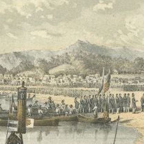 Antique Print of the Landing at Gorahama by Hawks, 1856, close-up 2