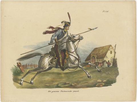 Antique Hand Colored Print of a Tartar Horse, view 2