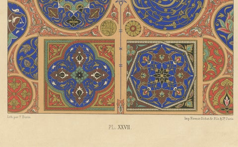 Arabian Ornament Print, Antique Islamic Geometric & Floral Medallions, 1869, close-up 2
