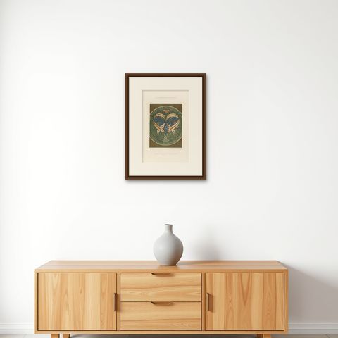 Persian-Turkish Faience Plate with Twin Fish Motif, Julius Lessing, Berlin 1890, shown framed on a wall