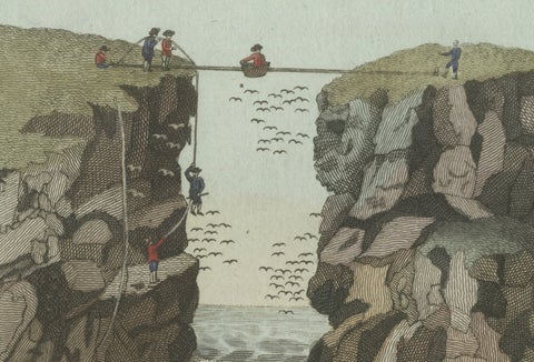Original Antique Print of Iceland Geyser, Hekla and Orkney Bird Catchers, 1802, close-up 3