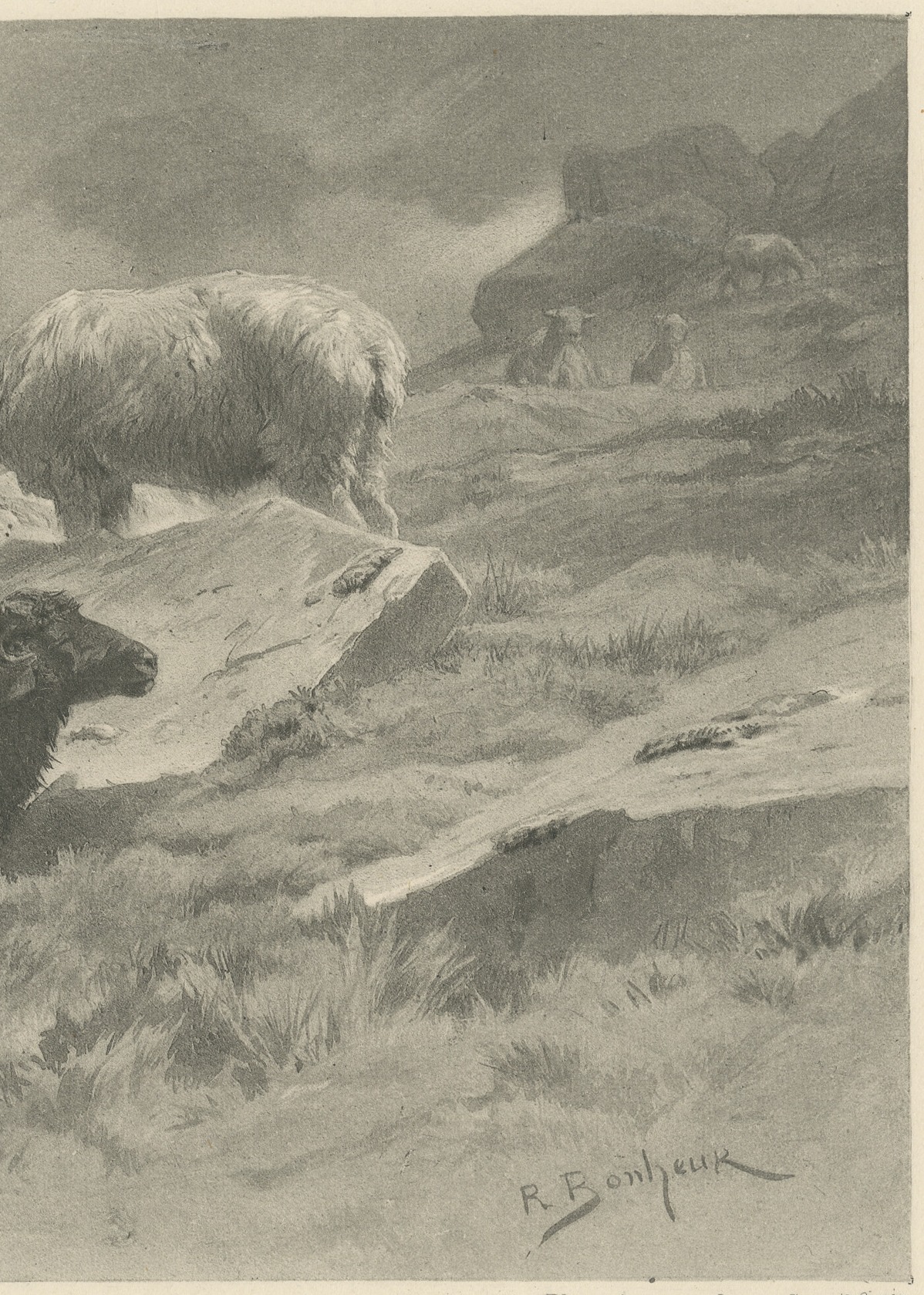 Sheep in a Mountain Landscape after Rosa Bonheur, Photogravure, circa 1880, view 4